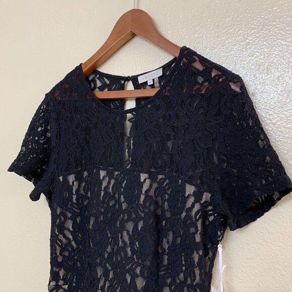 1. State Short Sleeve Lace Romper Black - Picture 3 of 11